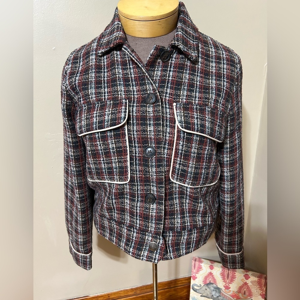Mystree Slouchy‎ Eisenhower Plaid Jacket Size Large Tweed Cropped Clueless Vibes